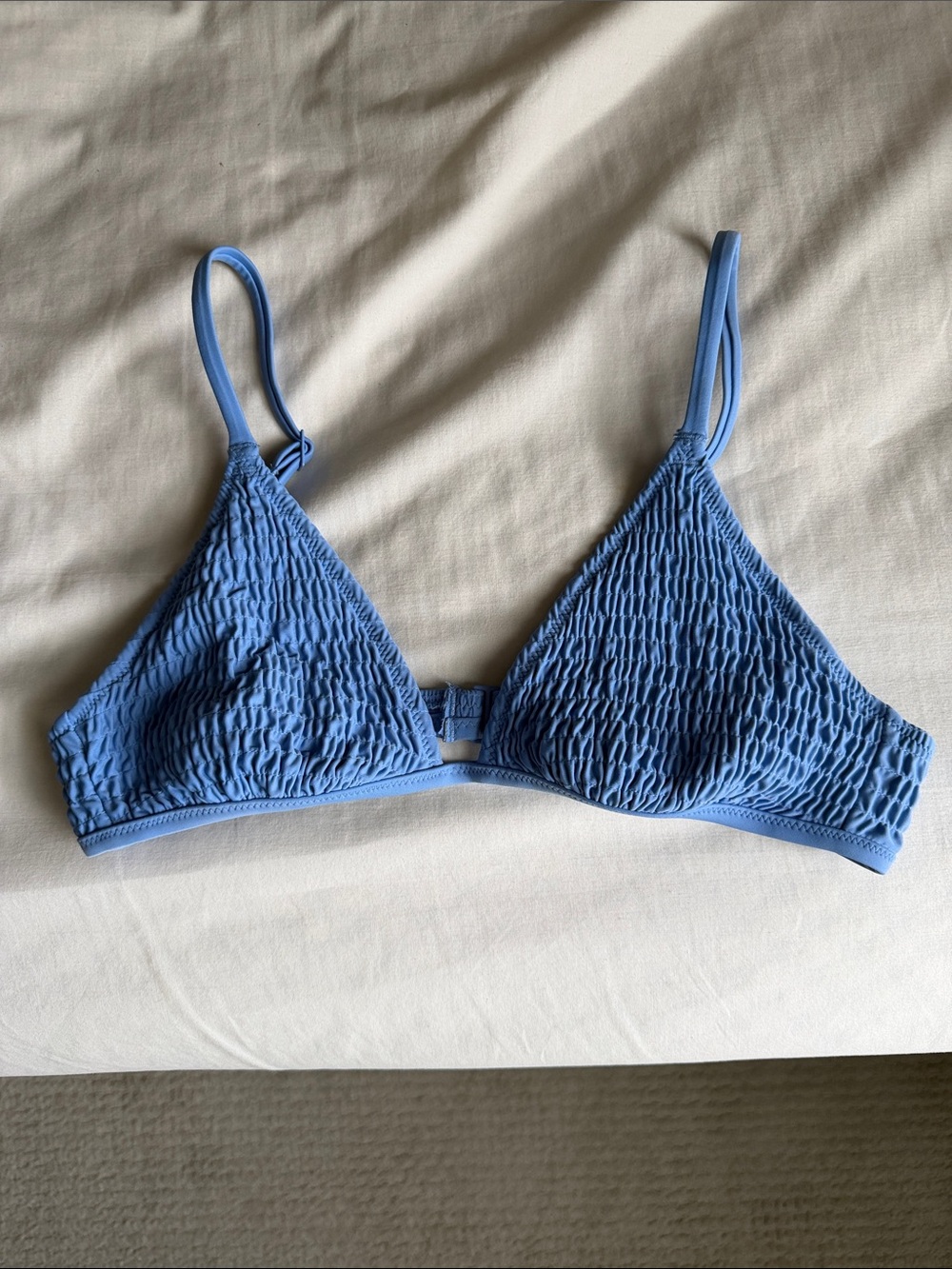 aerie Blue Smocked Triangle Bikini Top